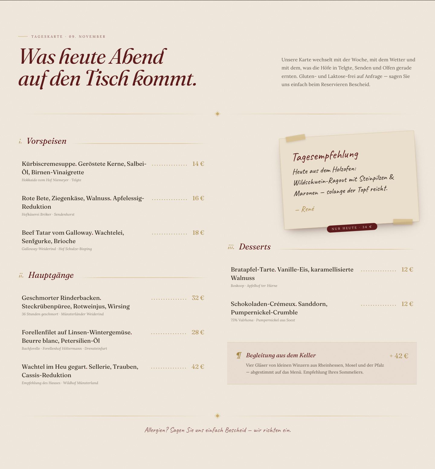 Restaurant Eichenholz — Tageskarte